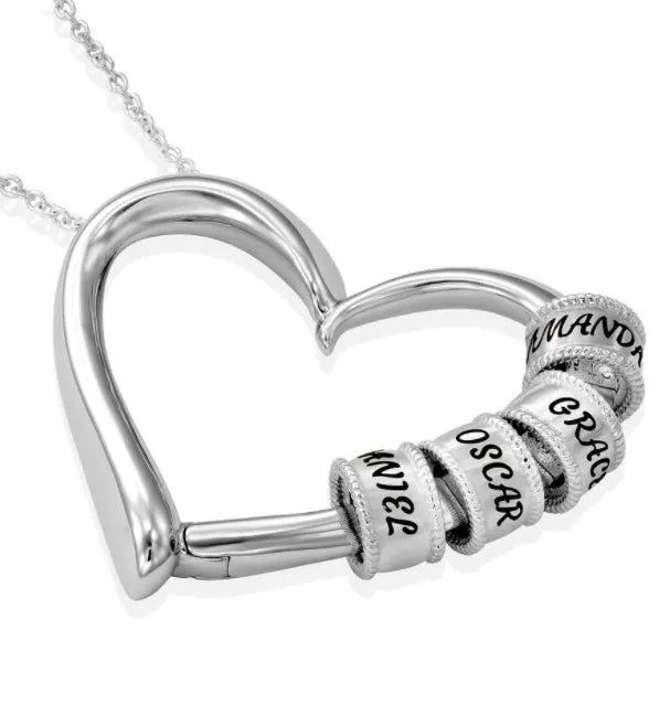 Personalised heart name pendant necklace in silver alloy with beaded lettering and box chain