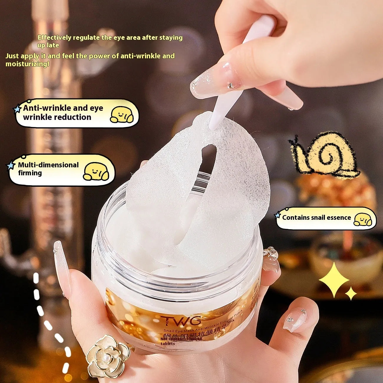 Snail eye mask anti-wrinkle essence paste in a jar with hydrating formula for dark circles and eye lines