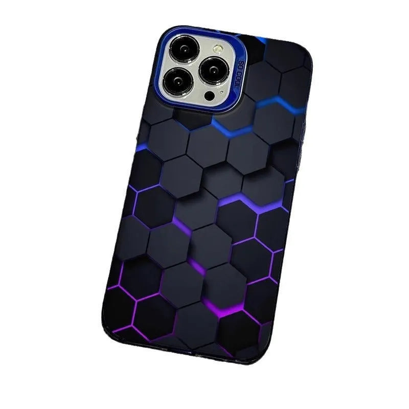 Frosted Chinese style honeycomb pattern phone case for Apple iPhone in Moonlight Black.
