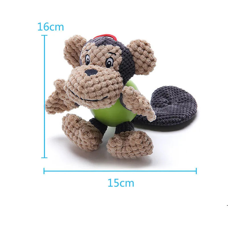 Cartoon monkey plush dog toy with squeakers for small to medium dogs