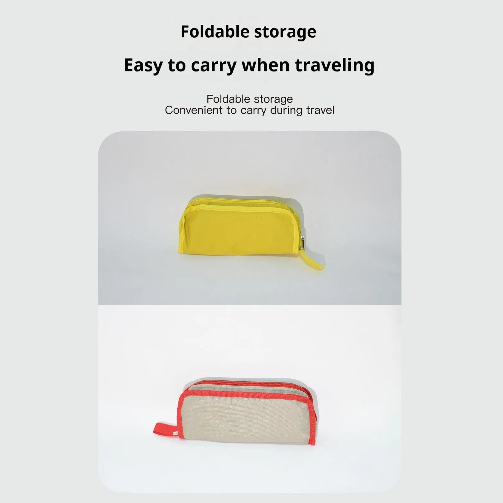 Lightweight foldable camp stool in Oxford cloth, shown folded and unfolded in khaki colour.