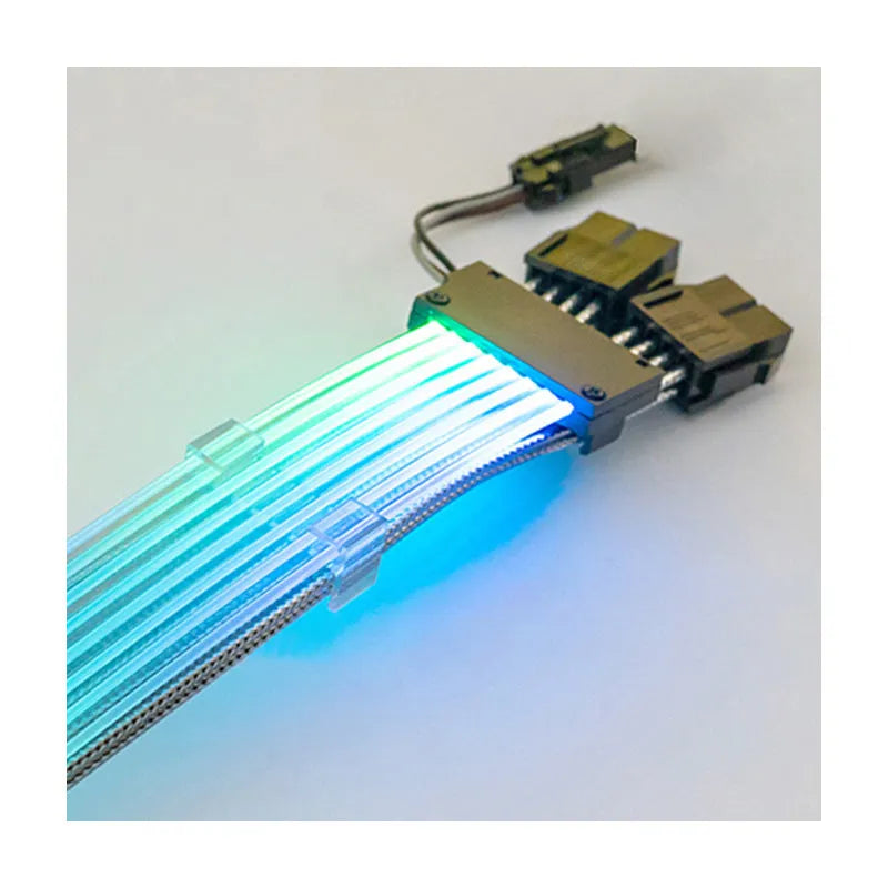 ARGB LED dual 8-pin graphics card extension cable 300mm with aluminium braiding and optical fibre