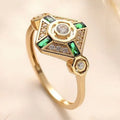 Ins-style square geometric emerald cut ring for women in Lvzuan colour on a white background.