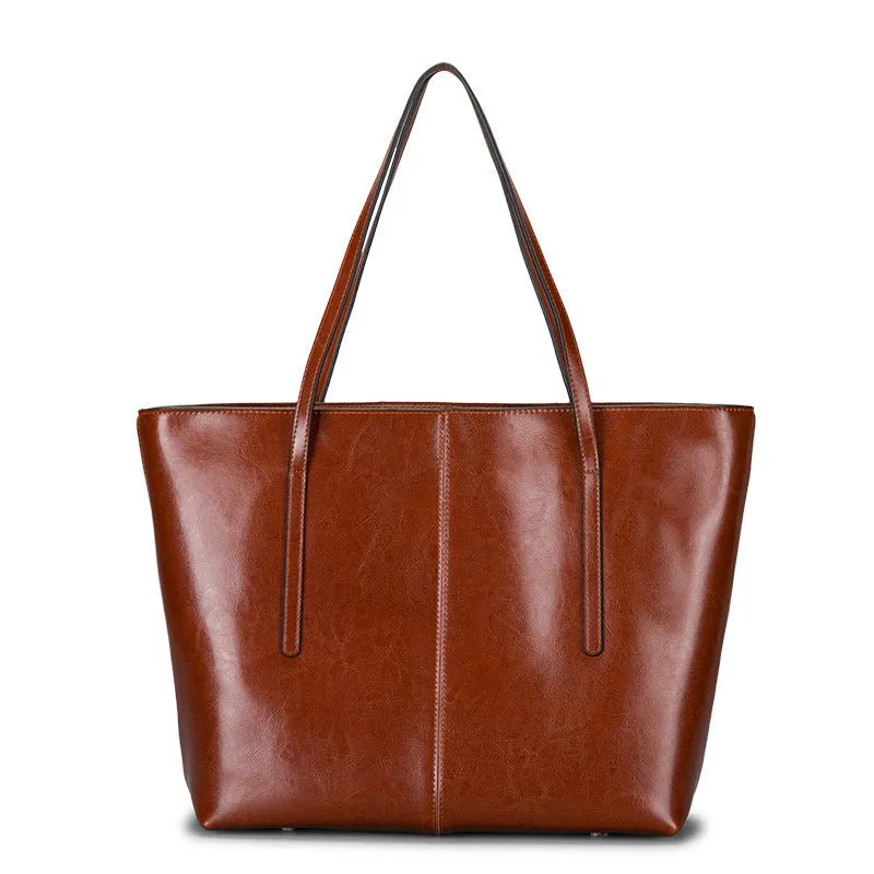 Genuine leather women's shoulder bag with large capacity and European retro styling in multiple colour options
