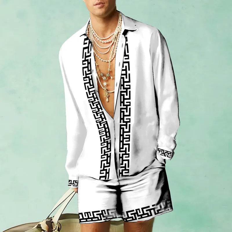Casual summer shirt and shorts matching set in slim fit polyester available in multiple colours