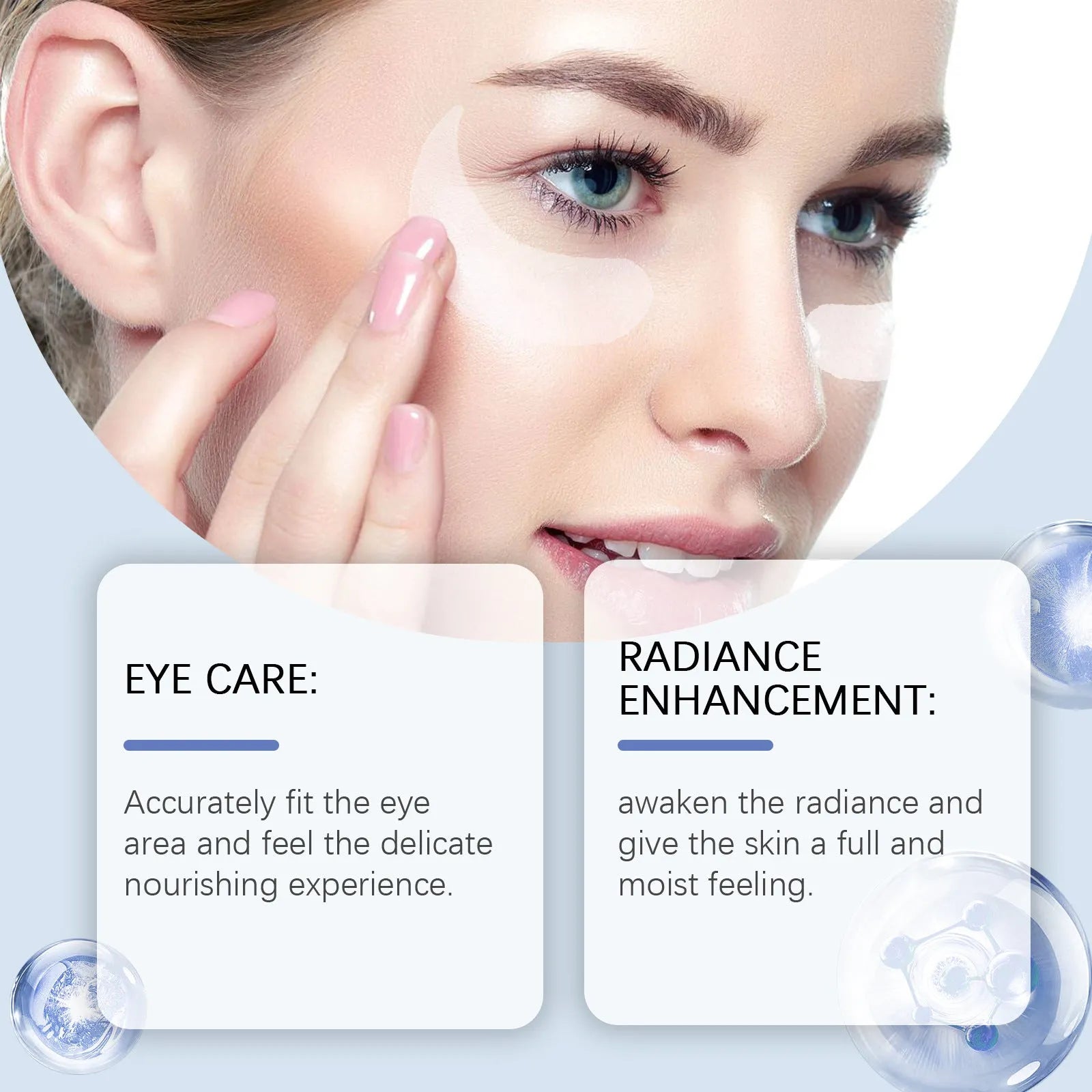 Elastic eye care patch with microneedle design for anti-wrinkle treatment, containing snow extract and sodium hyaluronate