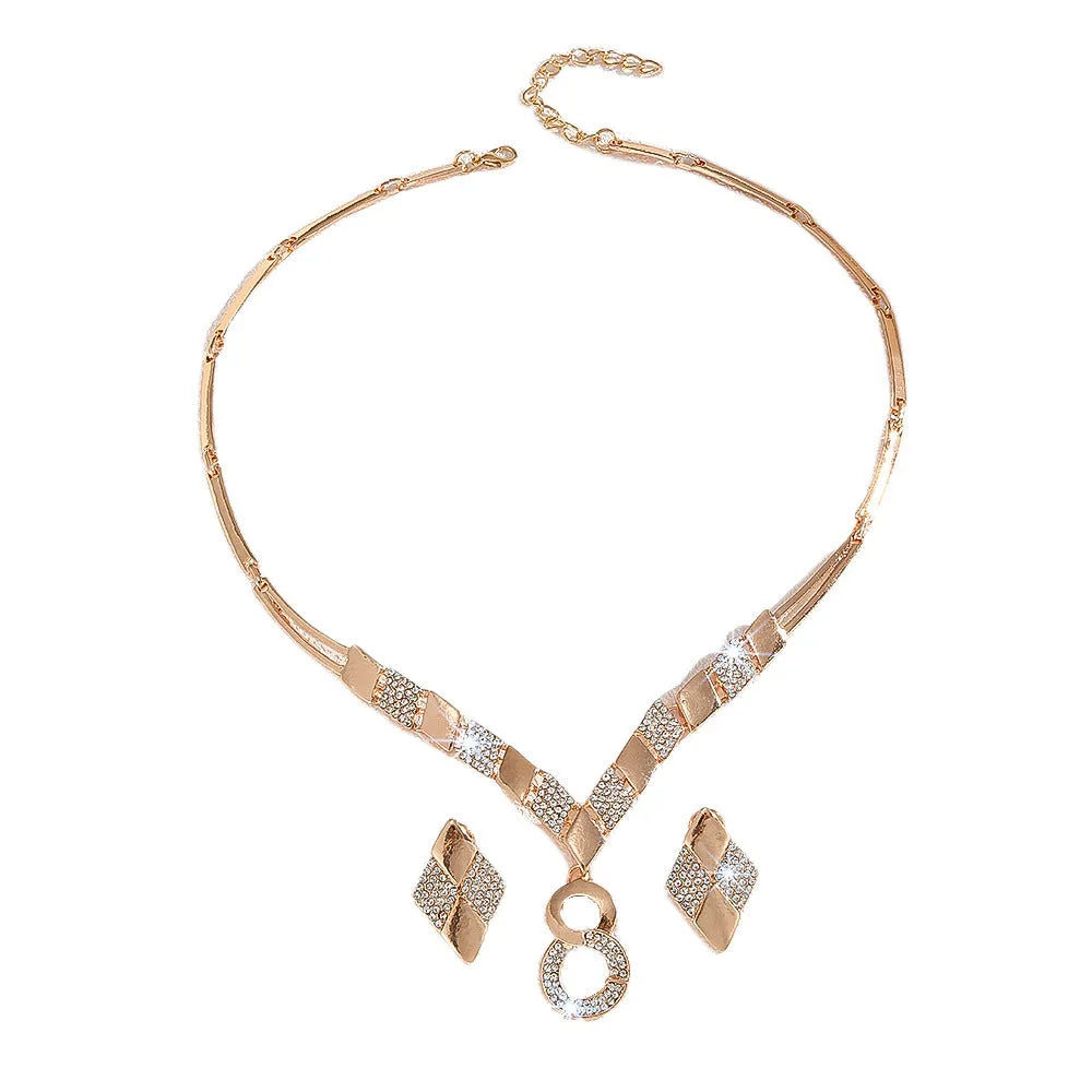 Gold electroplated zinc alloy necklace and earrings set for women