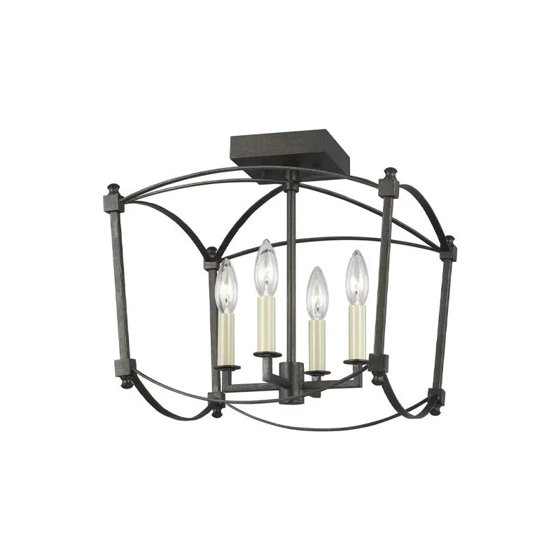 Iron droplight ceiling lamp with 4 heads in gold or black finish for staircase lighting