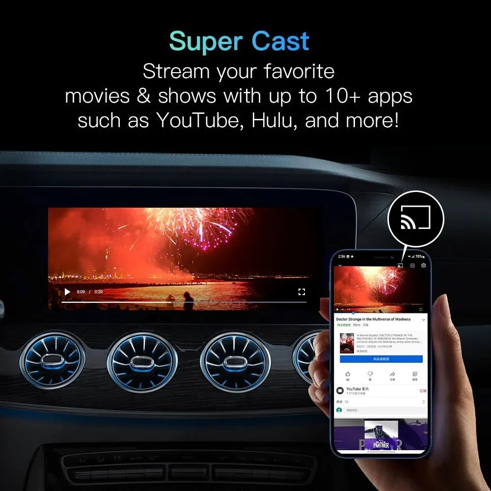 Plastic car mounted projector AI-900-RK with USB and HDMI ports for wireless CarPlay Android Auto and YouTube video