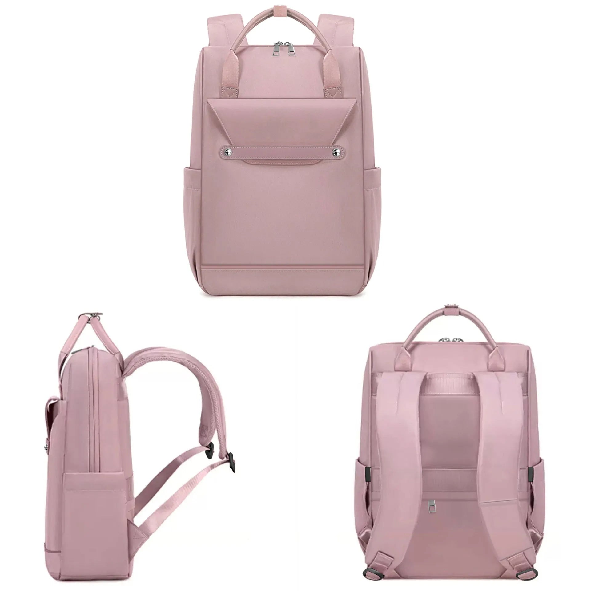 Lightweight nylon large capacity schoolbag in beige with solid colour finish