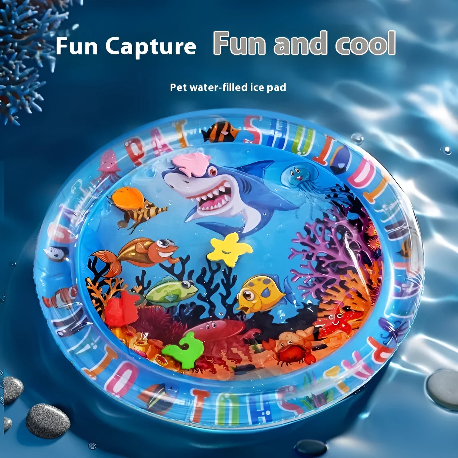 65cm dolphin style PVC inflatable pet water cooling bed for dogs and cats