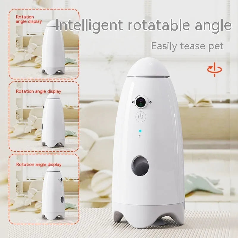 White ABS smart pet feeder with 1080p camera for automatic cat and dog feeding