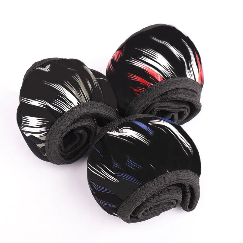 Car steering wheel cover in imitation leather, black red colour, elastic type without inner ring, sports style