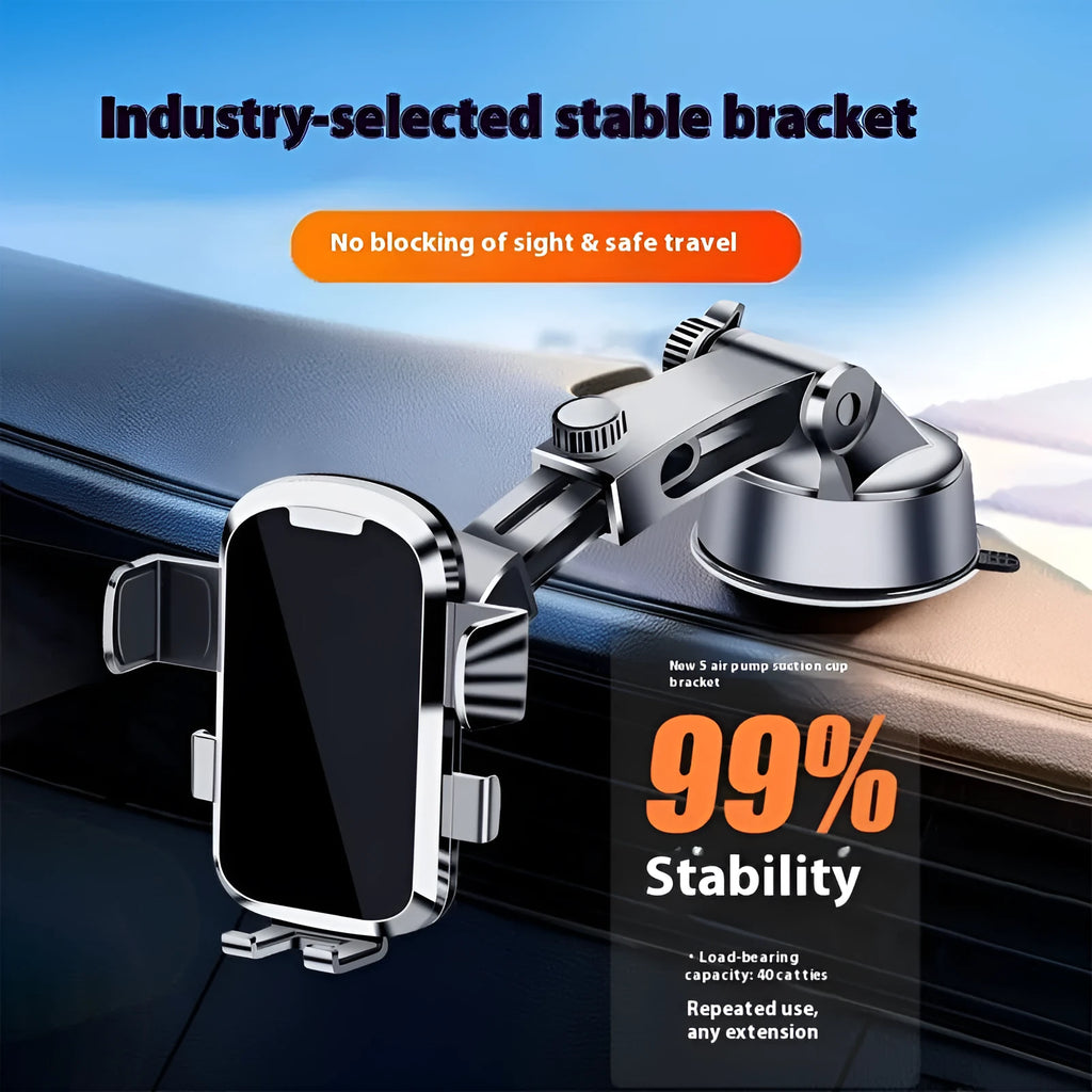 Retractable suction cup car phone holder with telescopic arm for dashboard mounting