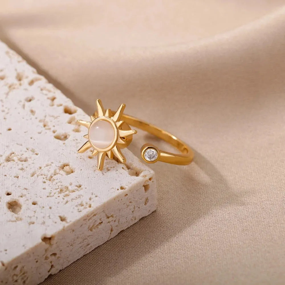 Gold and platinum plated adjustable copper ring with simple rotatable geometric design