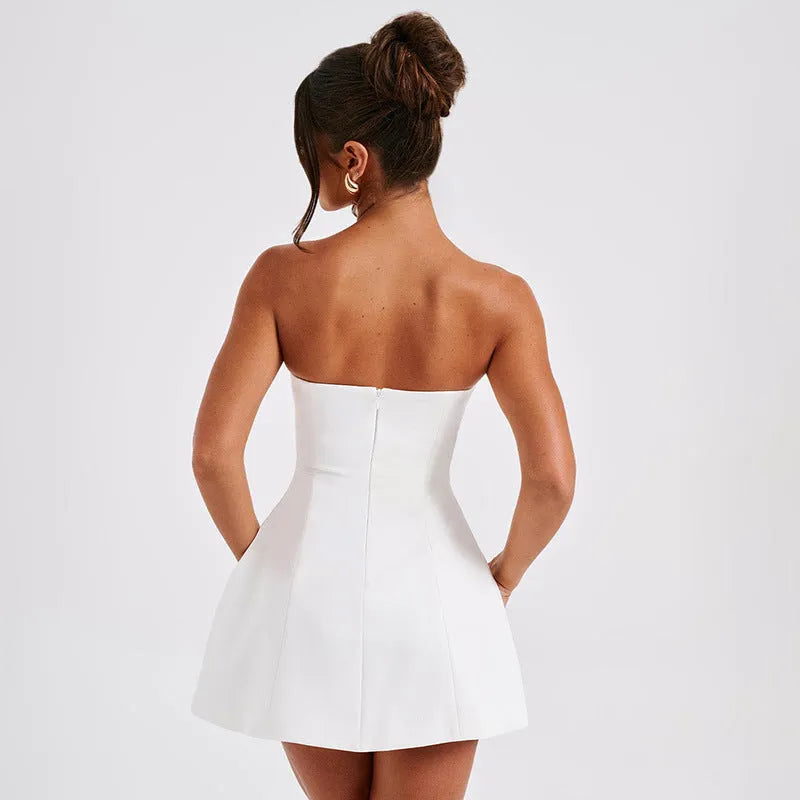Women's solid colour backless tube dress with A-line short skirt