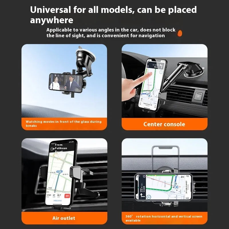 Automatic lock car phone bracket with extended suction base for air outlet mounting