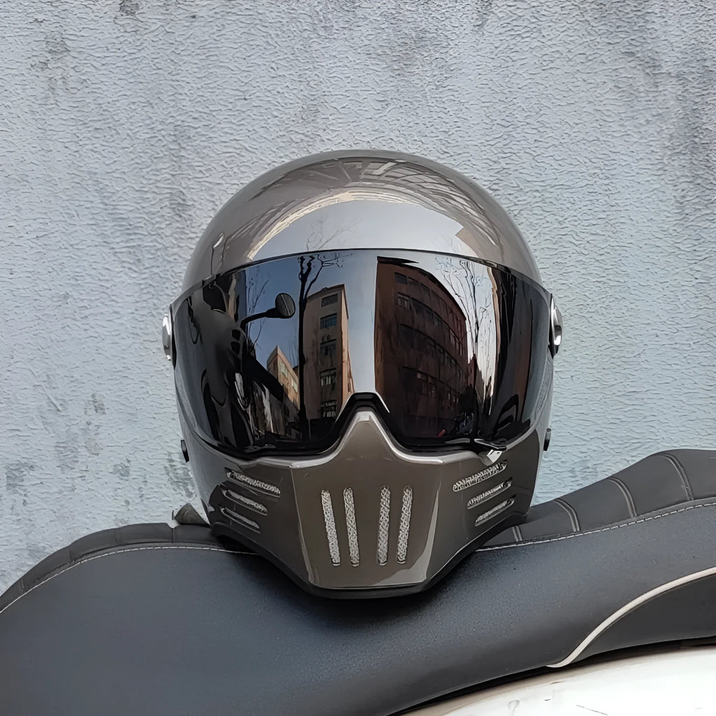 Harley retro motorcycle helmet in cement gray with silver plating, half-shell design for men and women