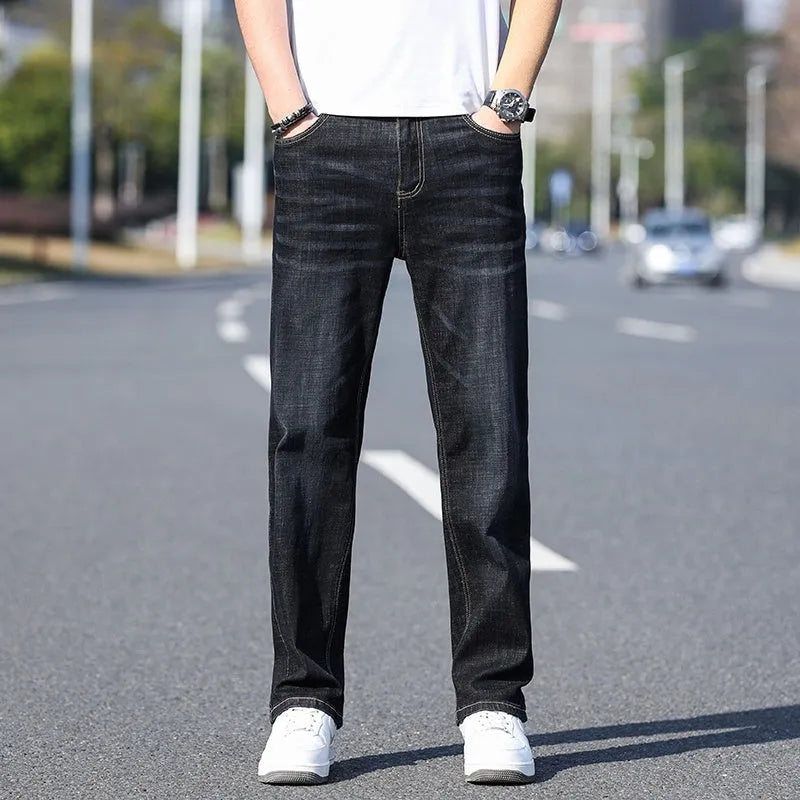 Thin stretch business casual tapered trousers in cotton denim fabric
