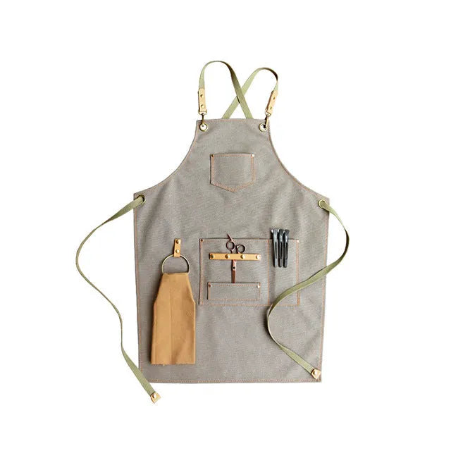 Canvas cross-strap Han-style apron in Camel colour for café baking milk tea shop antifouling work clothes