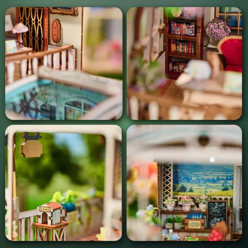 Warm Yang Whisper 3D miniature model cottage on a book stand with flash function