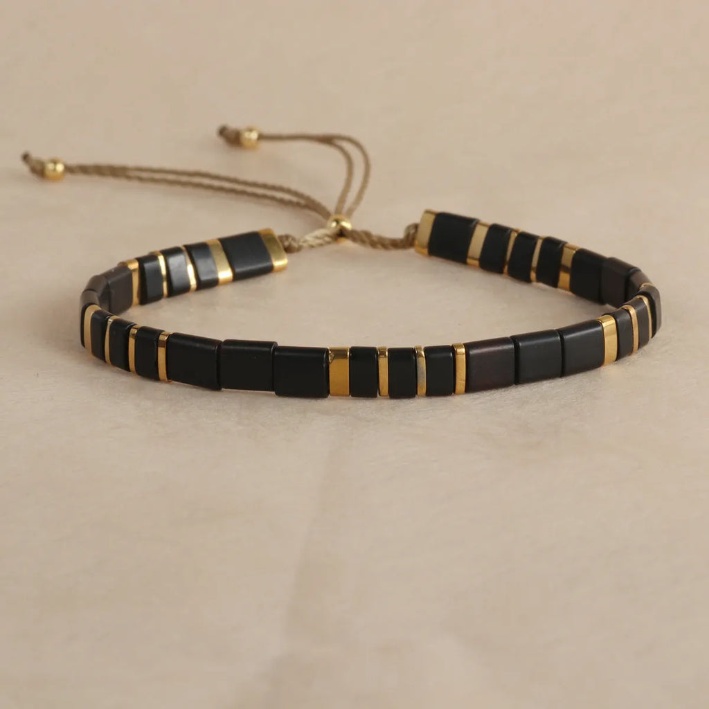 European fashion beaded bracelet with geometric glass and glaze beads in five colour options