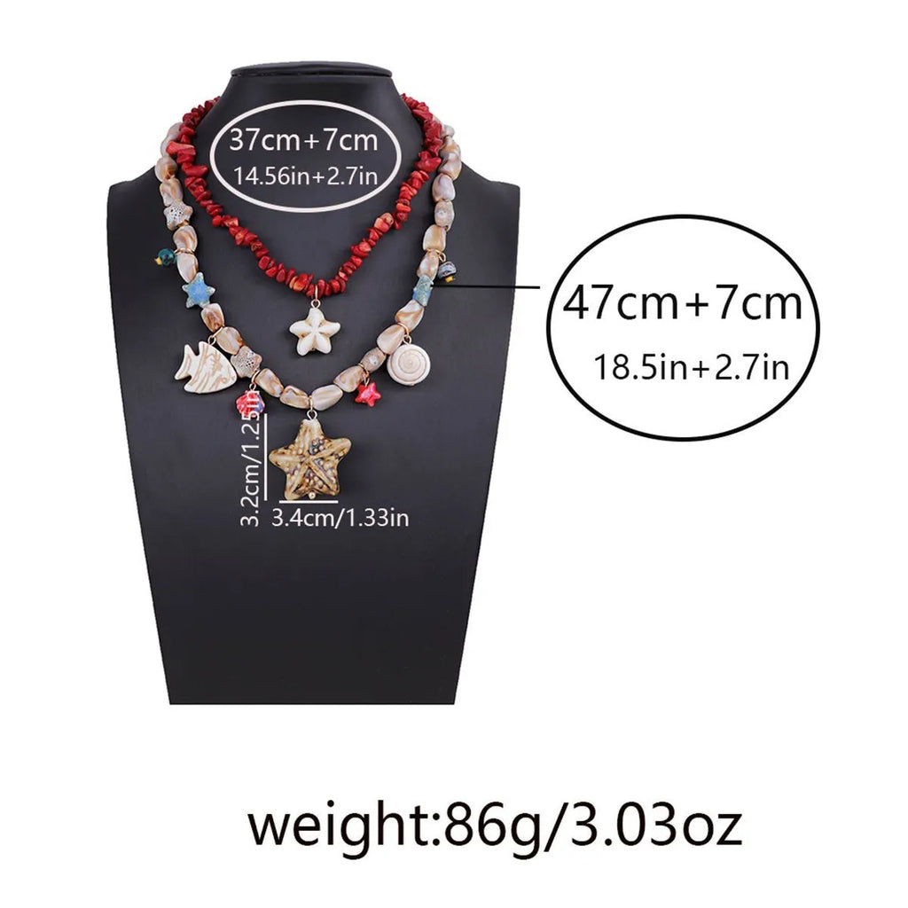 Gold marine life clavicle chain for women with conch shell and starfish pendant on zinc alloy chain