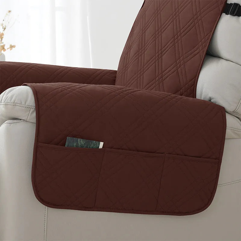 Quilted three-line waterproof sofa cover for a small single Chivas massage chair in a burgundy colour.