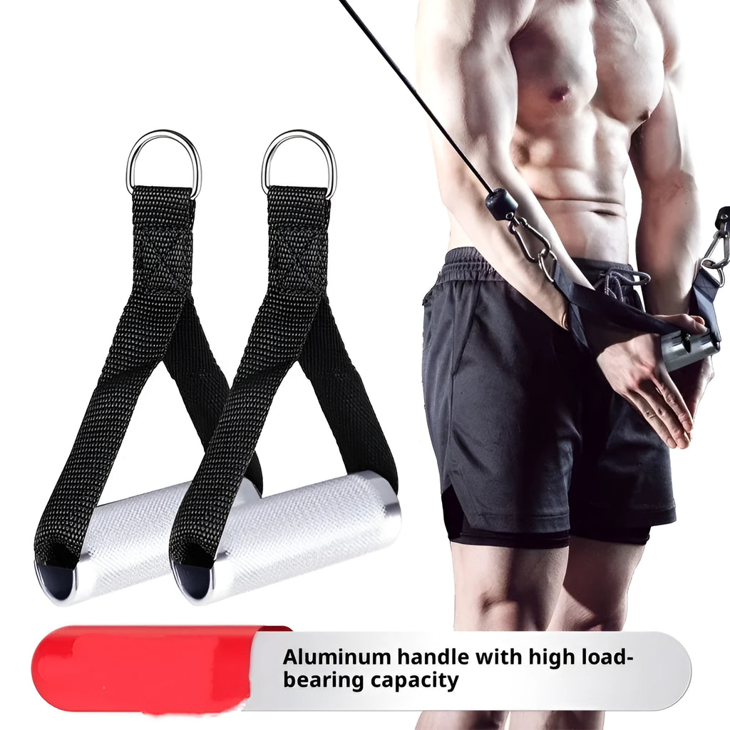 Black aluminium polyester gantry handle pair for fitness equipment, weight 0.27kg, on a gym rack