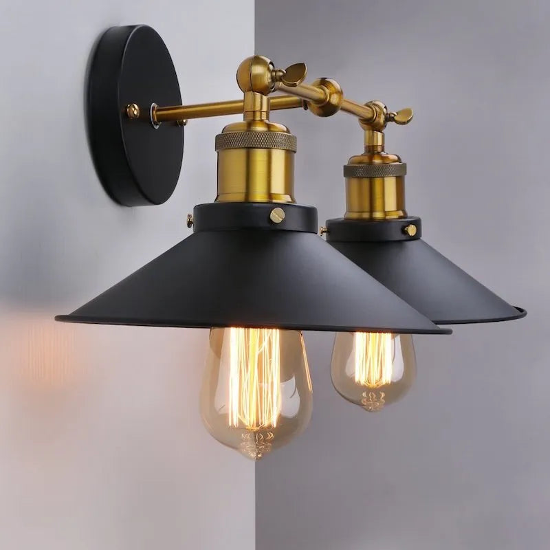 Black iron industrial wall lamp with double head retro design for corridor living room bedroom