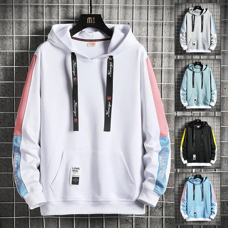 Men's casual loose long sleeve pullover hoodie top with letter print in polyester fabric