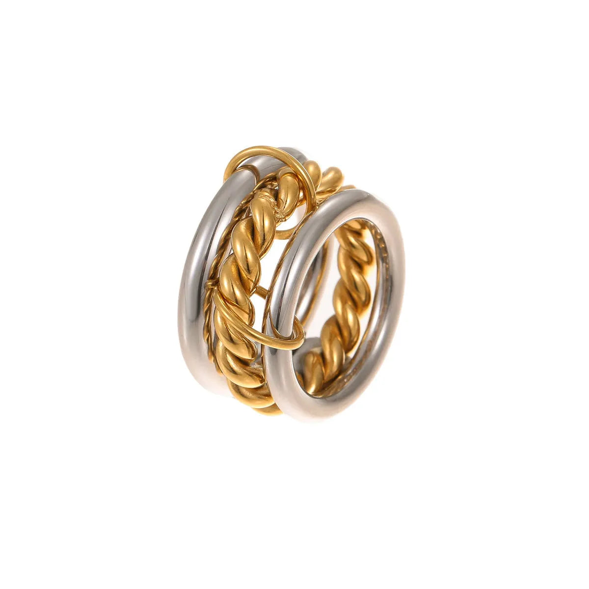 Stacked stainless steel rings with 18K gold plating in free size adjustable design