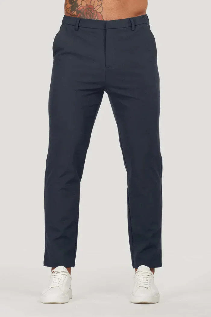 Men's solid colour straight leg suit trousers, mid waist button fly, polyester blend, five colours