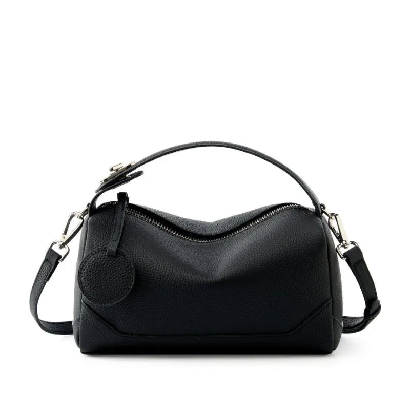 Women's genuine leather crossbody bag square vertical shape soft cowhide black