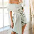 Women's off-shoulder strapless dress in matcha green with high waist and lace-up back detail