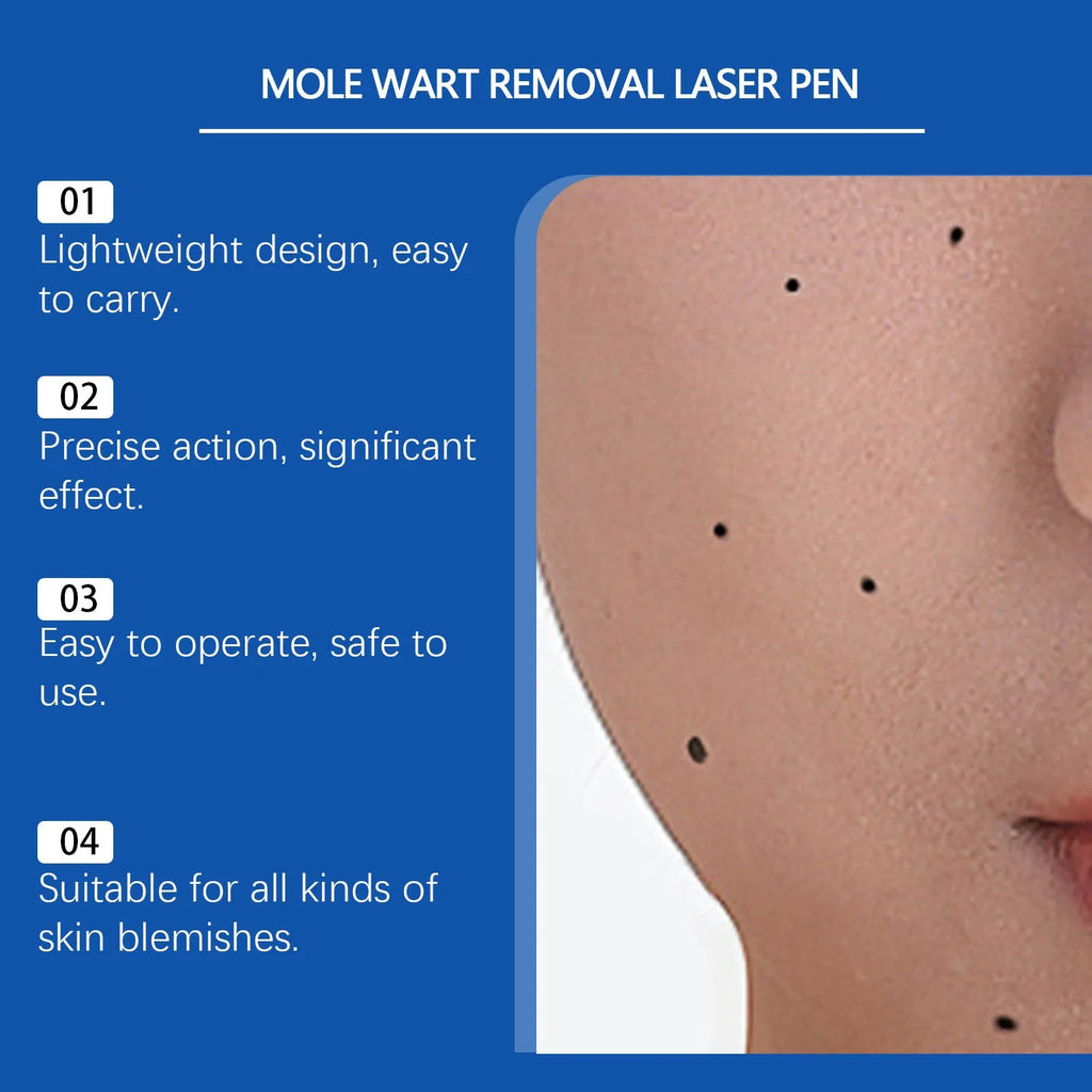 Handheld mole and wart removal laser pen with adjustable power settings in ABS plastic housing