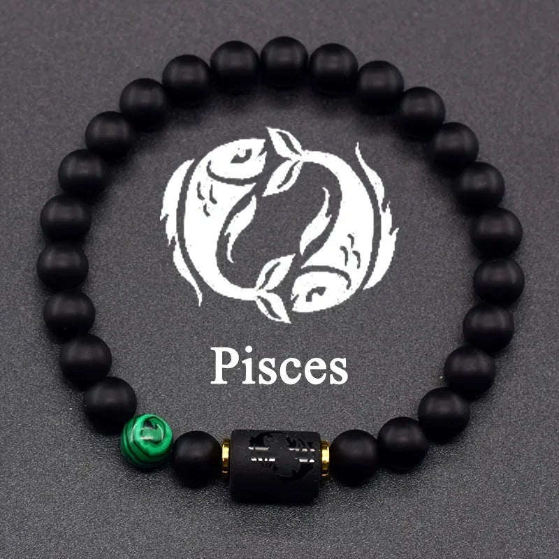Natural tiger eye stone agate white turquoise elastic bracelet on wrist with zodiac constellation colour option