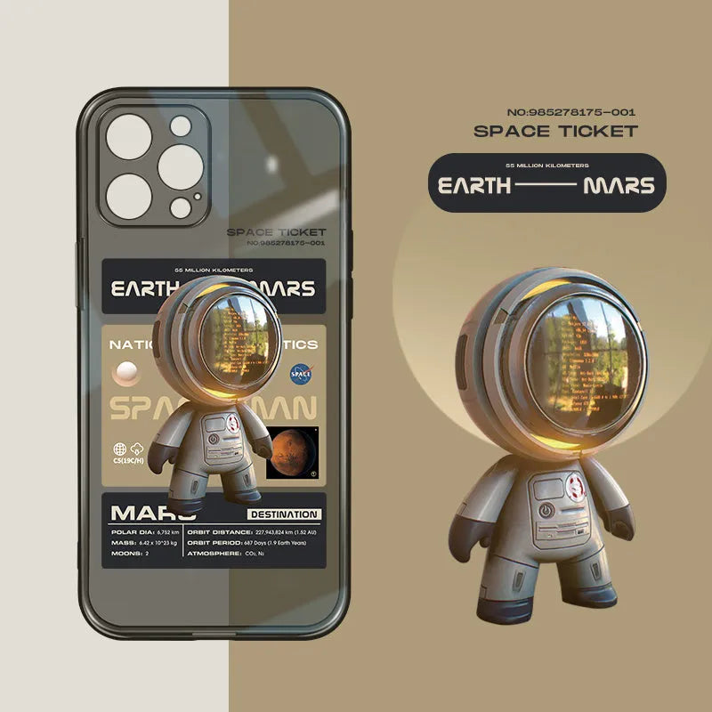 Black TPU protective phone case for Apple iPhone with Mars Ticket or Oasis Flight decorative print.