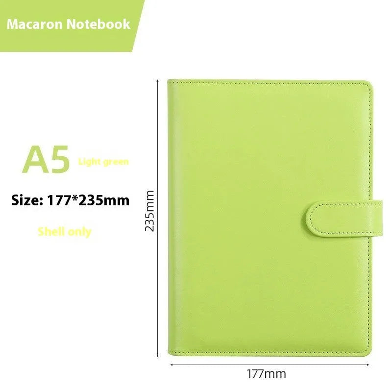 A5 PU leather loose-leaf binder notebook shell with zipper closure in a solid colour.