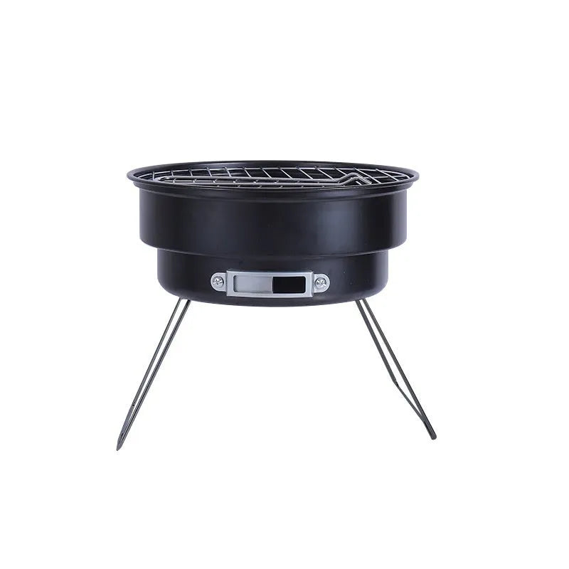 Small folding round ice stove outdoor barbecue grill set with all components displayed