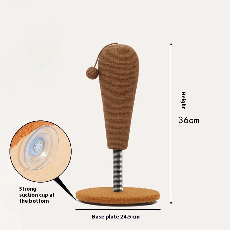 Angled cat scratch board with woven hemp rope surface and a separate round cat toy ball