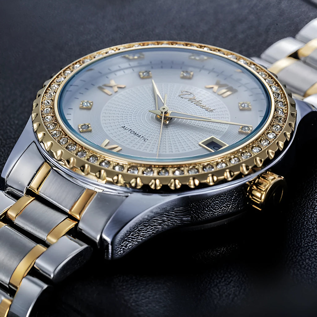 Men's automatic mechanical watch with luminous hands and waterproof design in business style