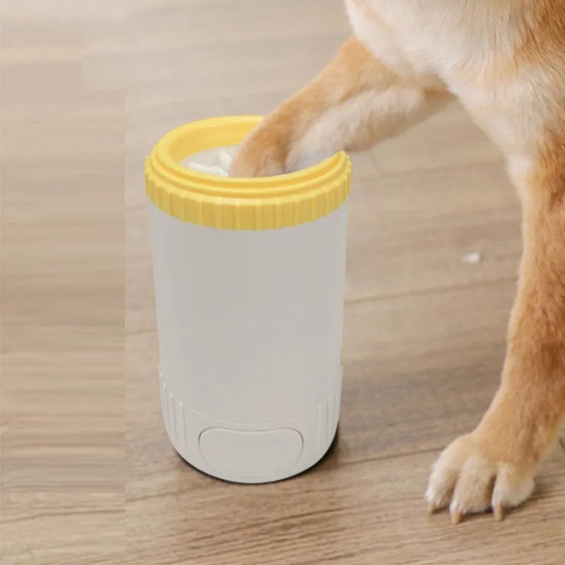 Automatic pet foot wash cup with silicone bristles for small and medium dogs in light grey