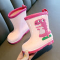 Children's non-slip low-top rain boots with dinosaur pattern in blue, pink, and yellow, PVC material, inner lengths 14-20cm