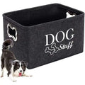 Dark grey felt storage box with metal handle for pet toys snacks sundries measuring 38x27x25 cm