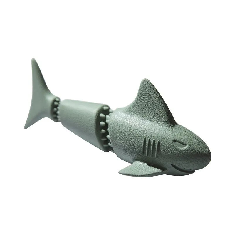 Deep sea shark design rubber dog toy in blue and green colour options