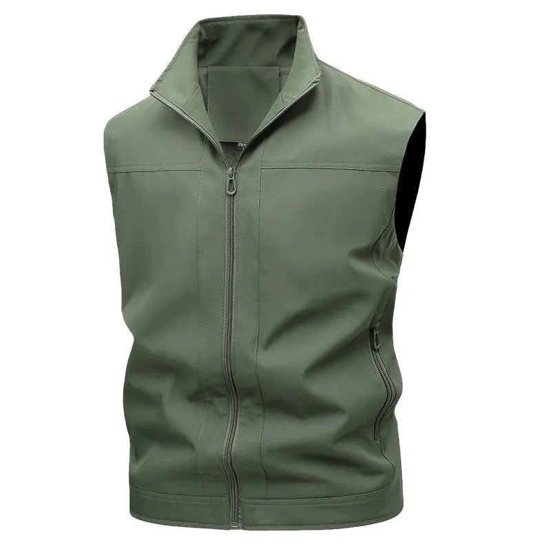 Men's casual polo shirt with stand-up collar in polyester blend fabric showing loose fit design