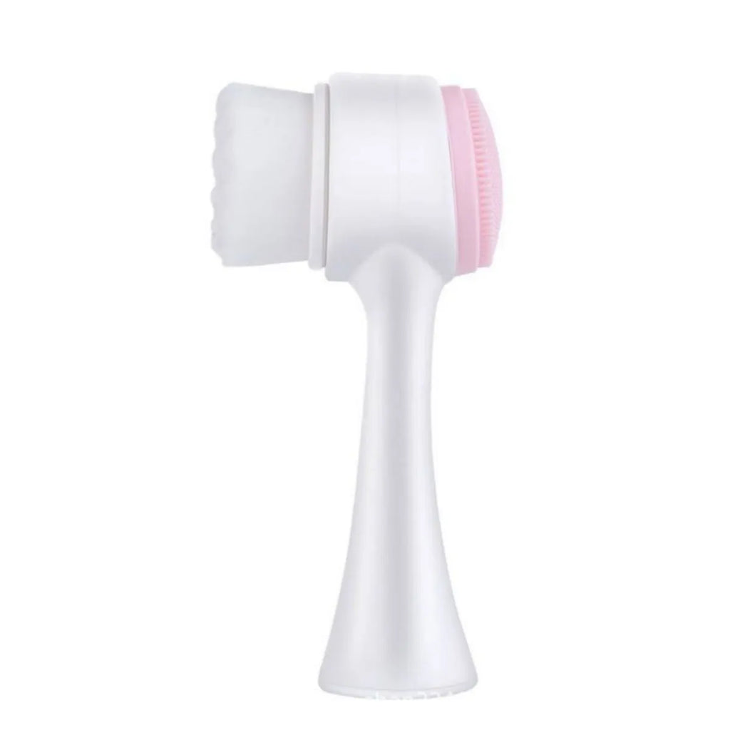 Blue and pink nylon bristle pet paw brush for dogs and cats on a white background.