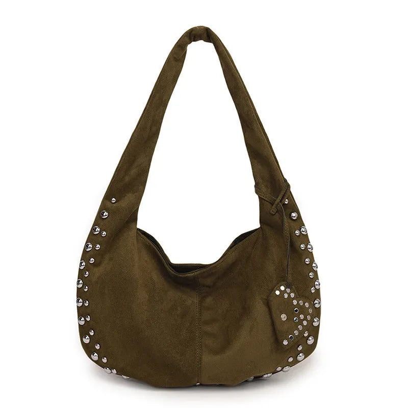 Soft plush casual tote handbag in retro style shown in multiple colour options including black, red, and brown.