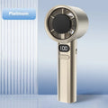 A handheld personal fan showing one of four colour options: Green, Khaki, Silver, or White, with a six-blade design.
